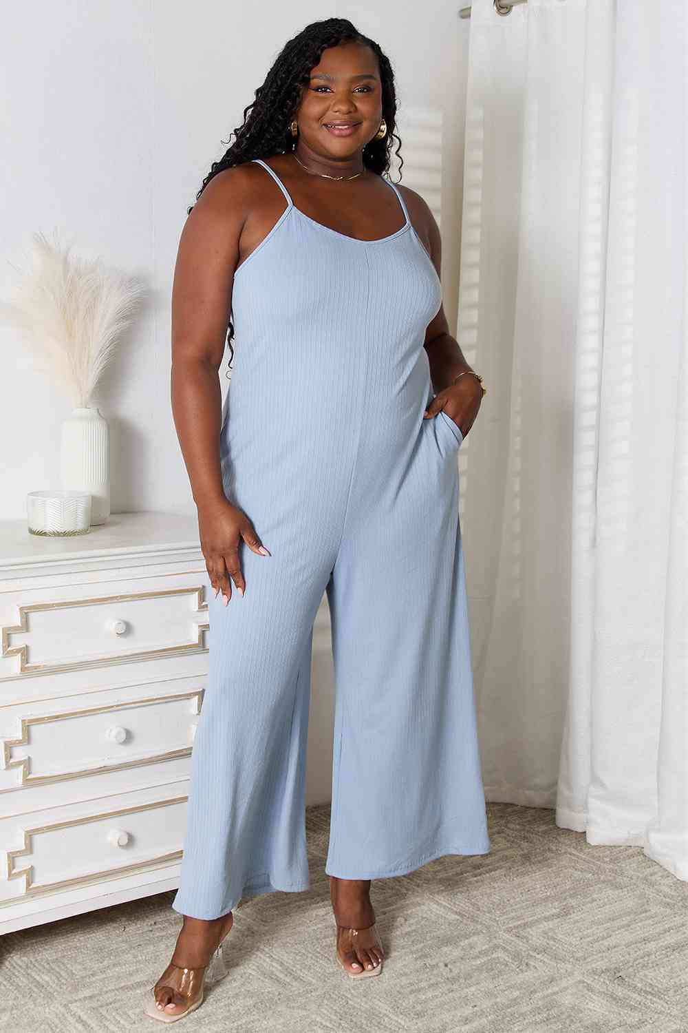 Basic Bae Full Size Spaghetti Strap V-Neck Jumpsuit - Alonna's Legging Land