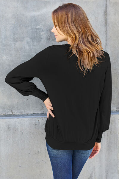 Basic Bae Full Size V-Neck Lantern Sleeve Blouse - Alonna's Legging Land