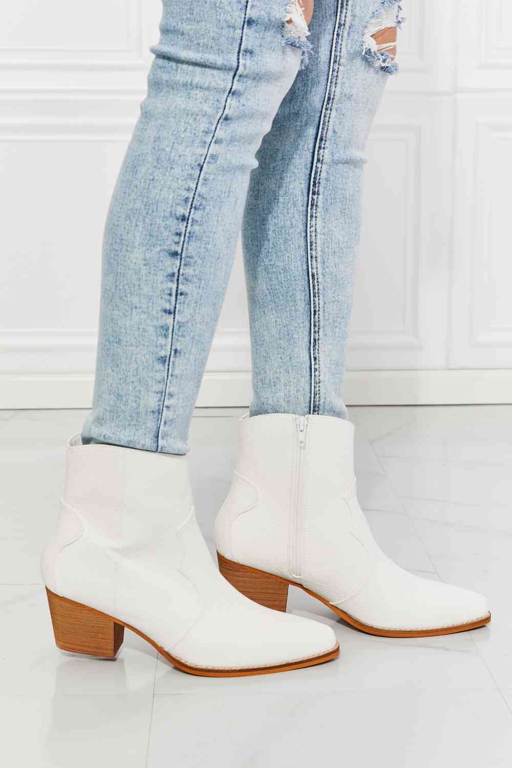 MMShoes Watertower Town Faux Leather Western Ankle Boots in White - Alonna's Legging Land