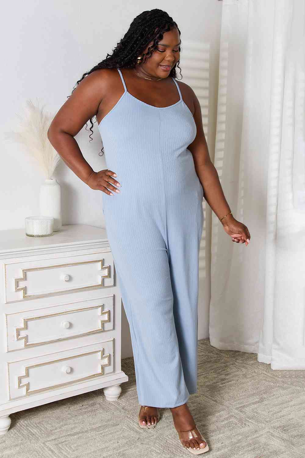 Basic Bae Full Size Spaghetti Strap V-Neck Jumpsuit - Alonna's Legging Land