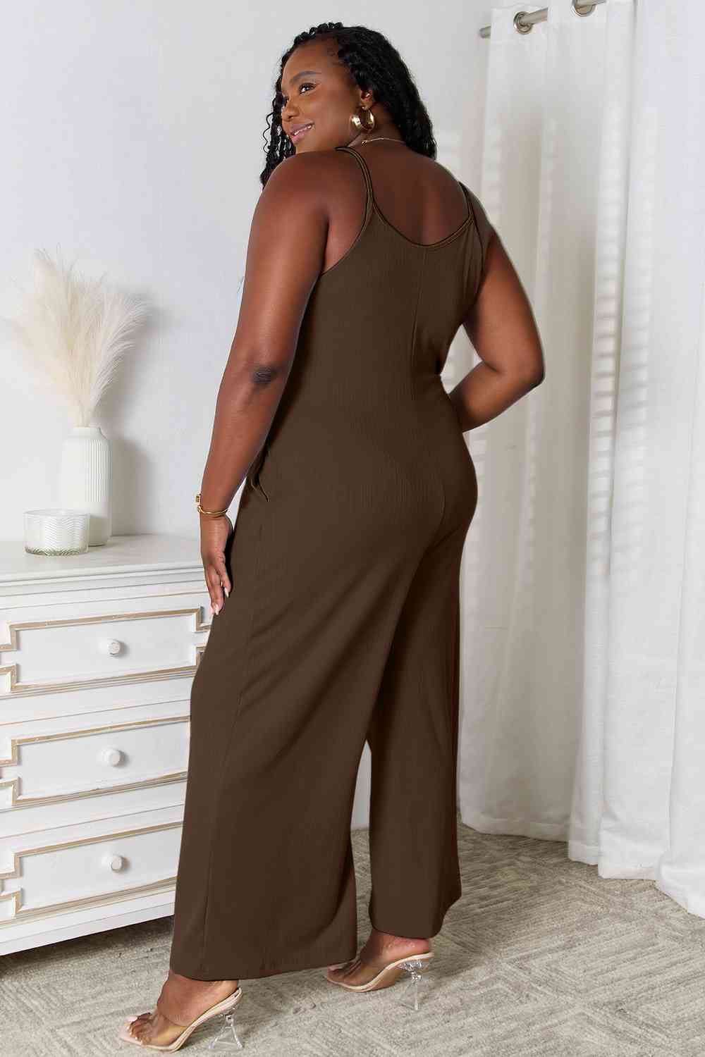 Basic Bae Full Size Spaghetti Strap V-Neck Jumpsuit - Alonna's Legging Land