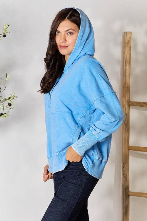 Half Snap Long Sleeve Hoodie with Pockets - Alonna's Legging Land