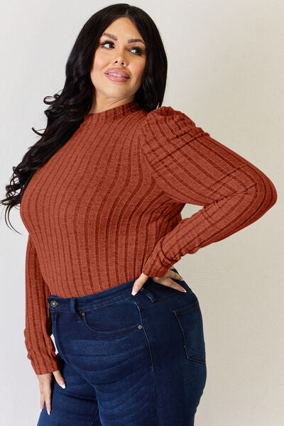 Basic Bae Full Size Ribbed Mock Neck Puff Sleeve T-Shirt - Alonna's Legging Land