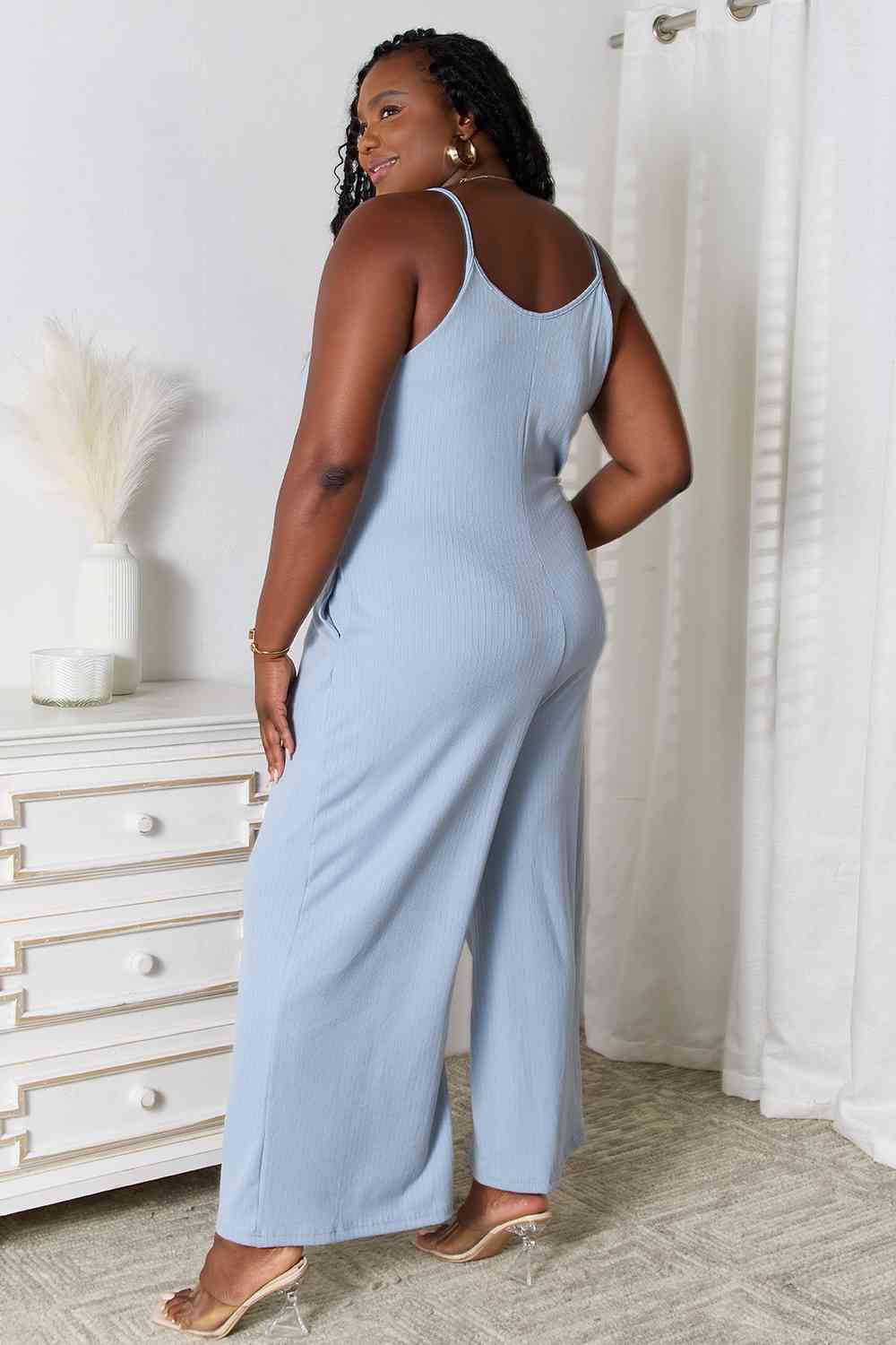 Basic Bae Full Size Spaghetti Strap V-Neck Jumpsuit - Alonna's Legging Land