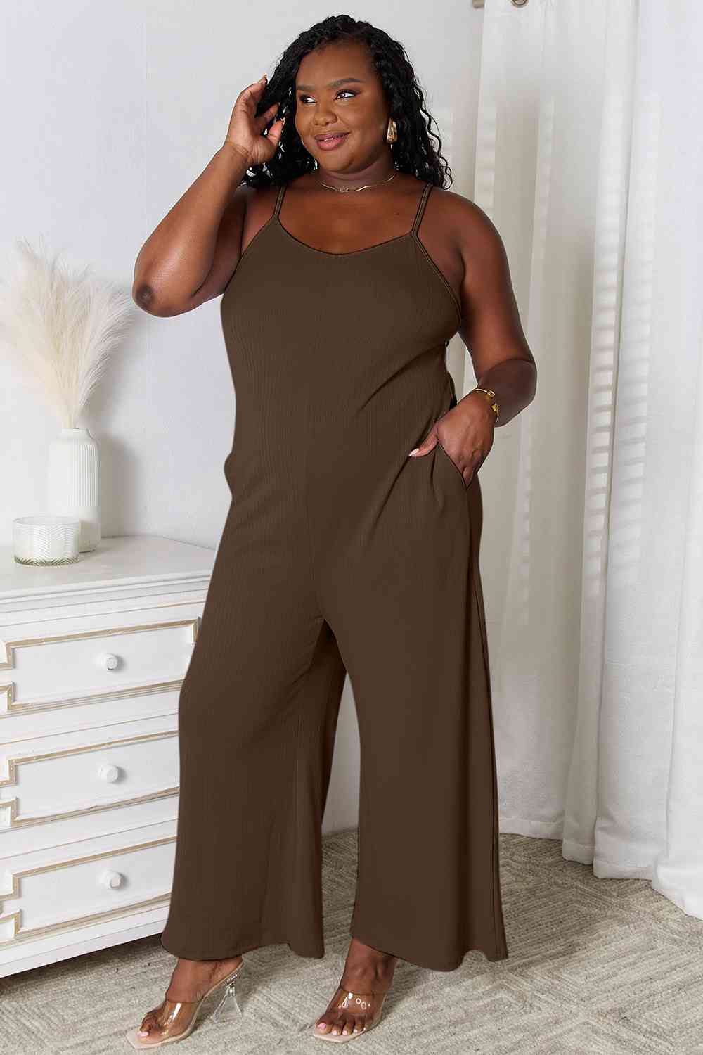 Basic Bae Full Size Spaghetti Strap V-Neck Jumpsuit - Alonna's Legging Land