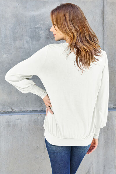 Basic Bae Full Size V-Neck Lantern Sleeve Blouse - Alonna's Legging Land