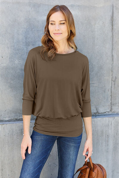 Basic Bae Full Size Round Neck Batwing Sleeve Blouse - Alonna's Legging Land