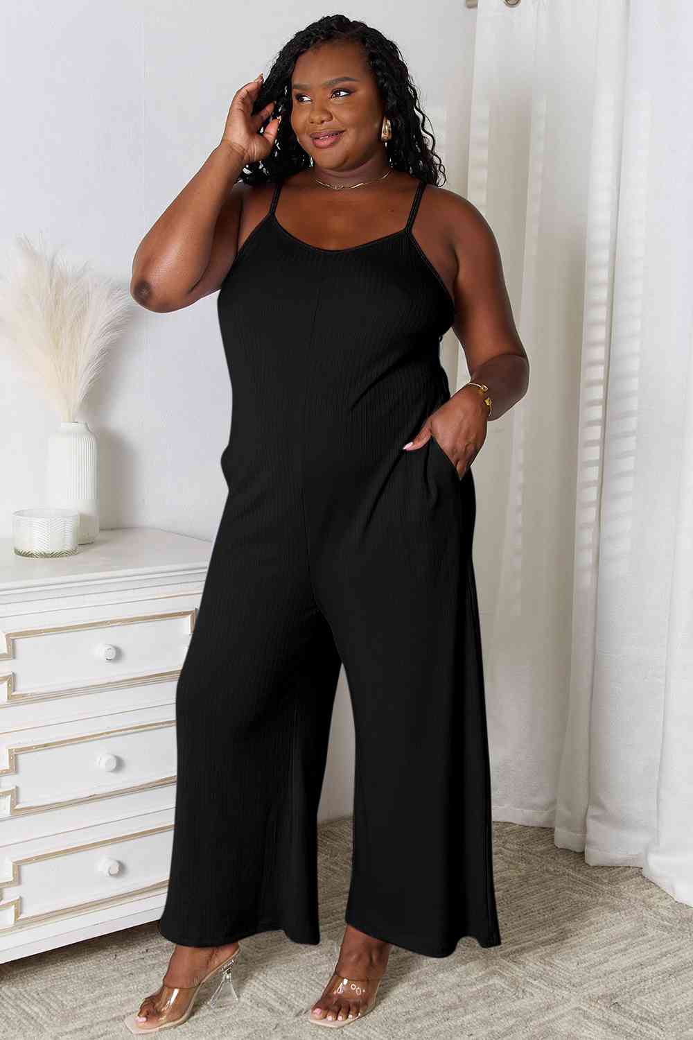 Basic Bae Full Size Spaghetti Strap V-Neck Jumpsuit - Alonna's Legging Land