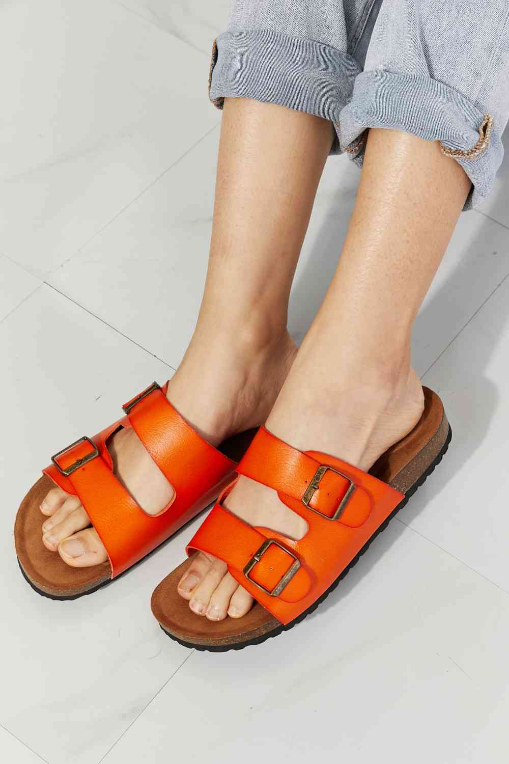 MMShoes Feeling Alive Double Banded Slide Sandals in Orange - Alonna's Legging Land
