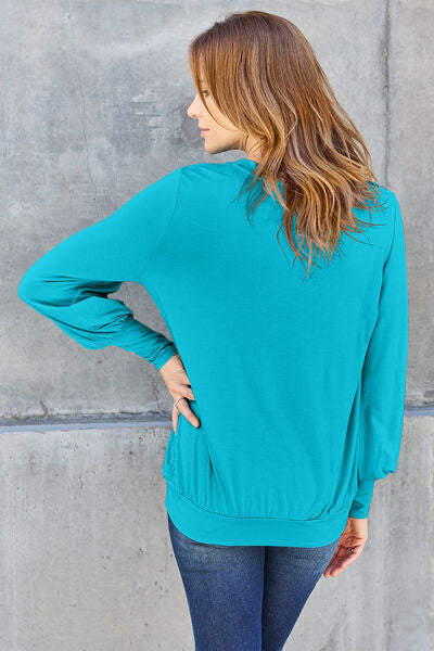 Basic Bae Full Size V-Neck Lantern Sleeve Blouse - Alonna's Legging Land