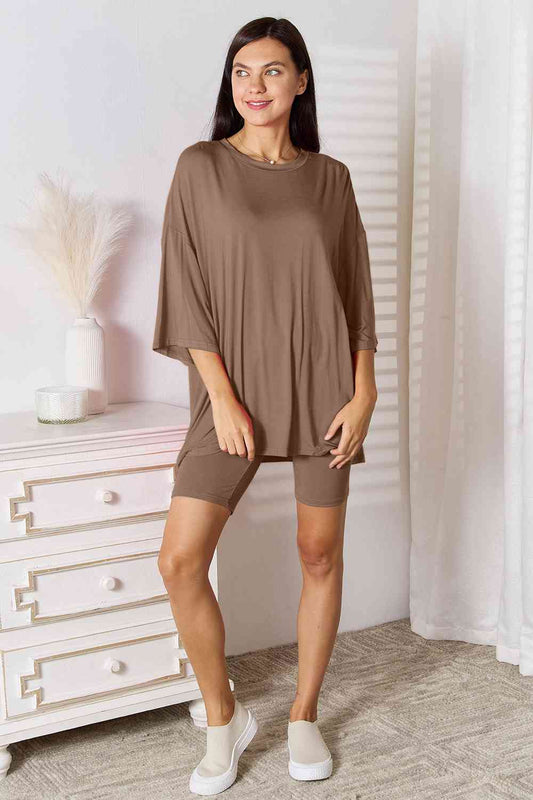 Basic Bae Full Size Soft Rayon Three-Quarter Sleeve Top and Shorts Set - Alonna's Legging Land