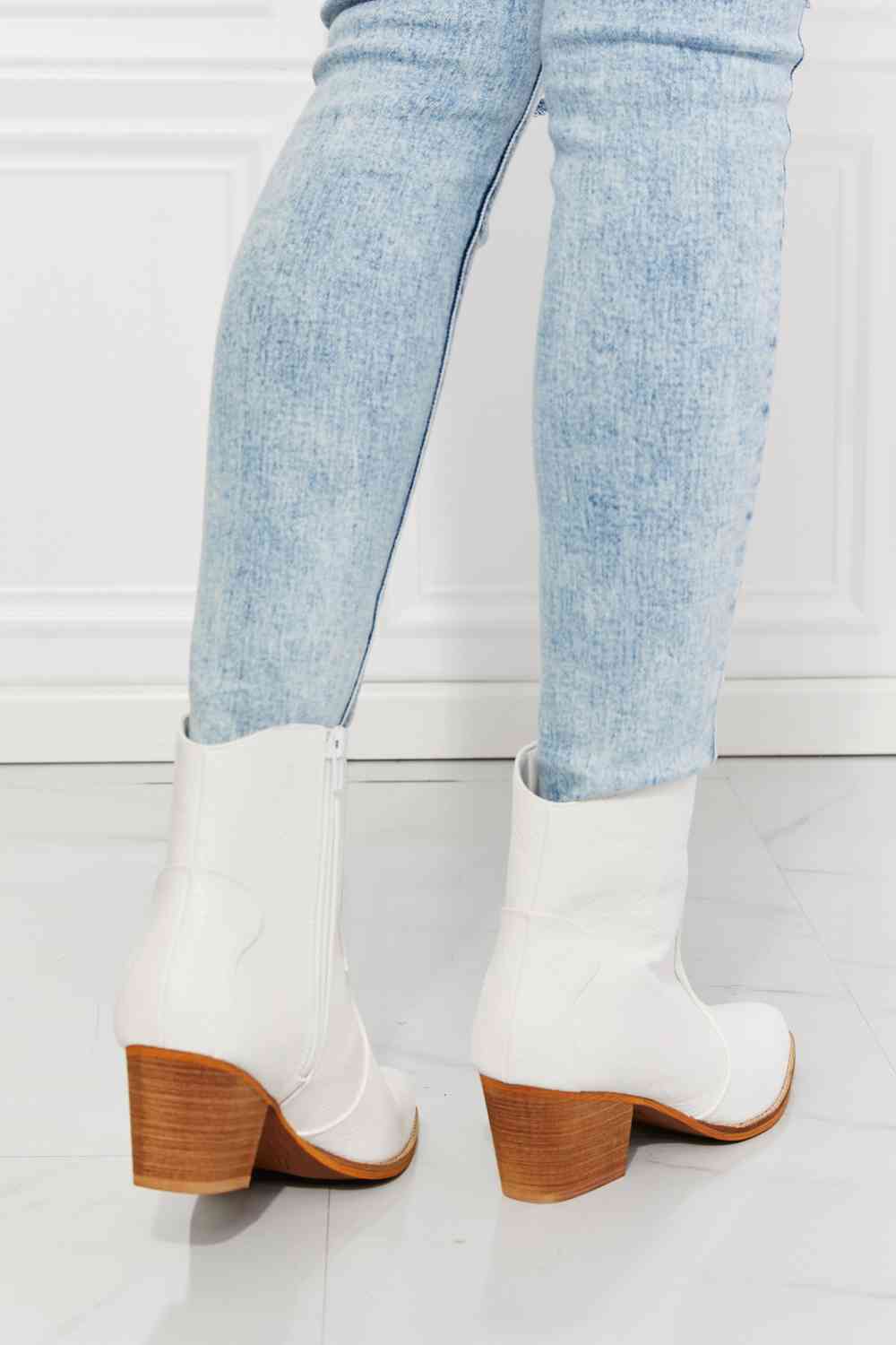 MMShoes Watertower Town Faux Leather Western Ankle Boots in White - Alonna's Legging Land