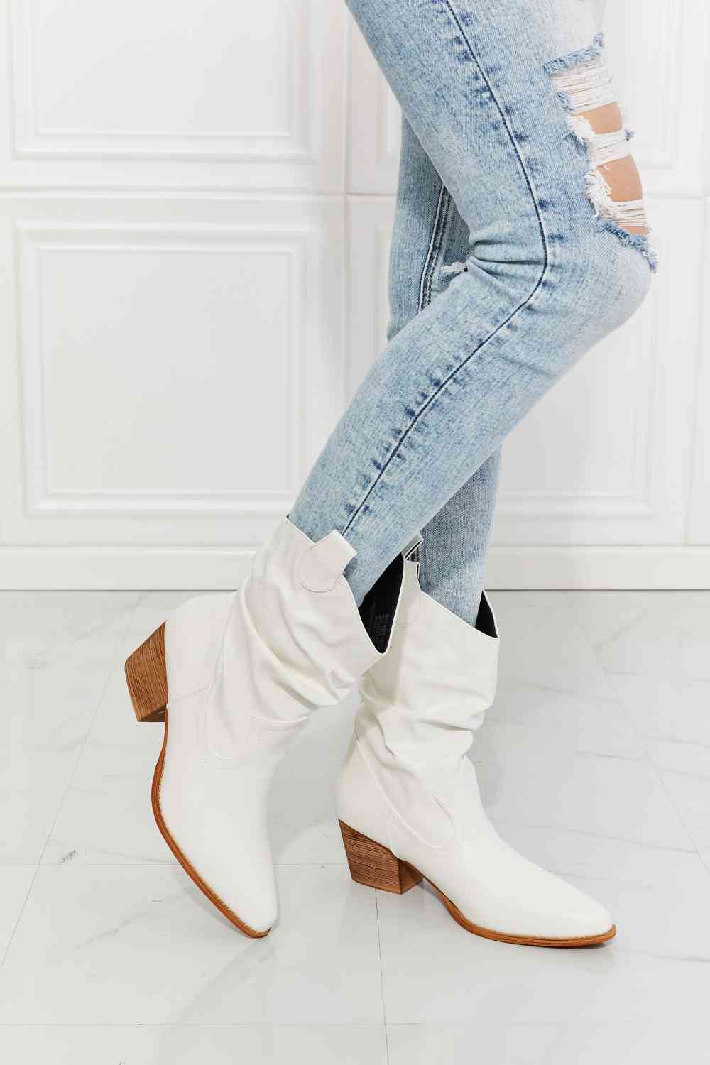 MMShoes Better in Texas Scrunch Cowboy Boots in White - Alonna's Legging Land